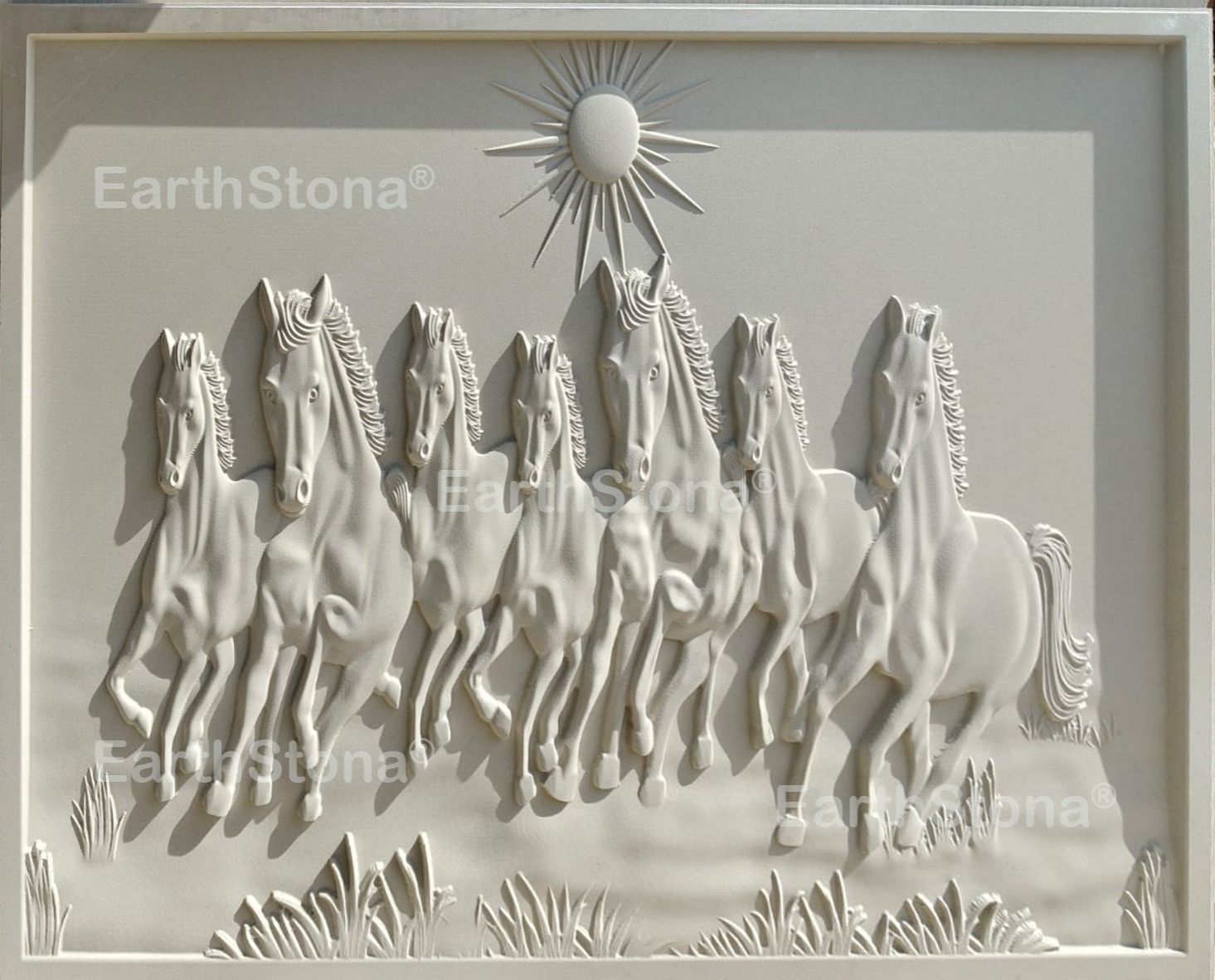 Running Seven Horses Stone Wall Murals – Vastu Decor for Home & Office